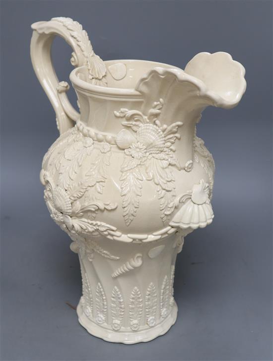 A Peter Weldon creamware jug, printed mark, height 40cm